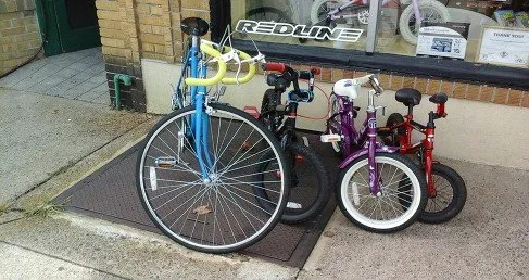 Bikes lined up outside the shop